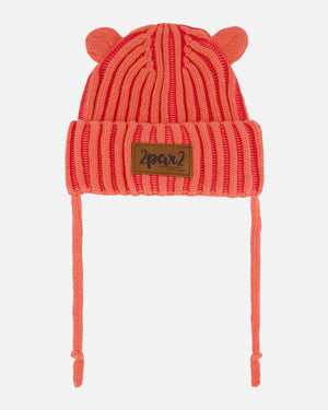 Baby Knit Hat With Ears Coral - F30WT23_628