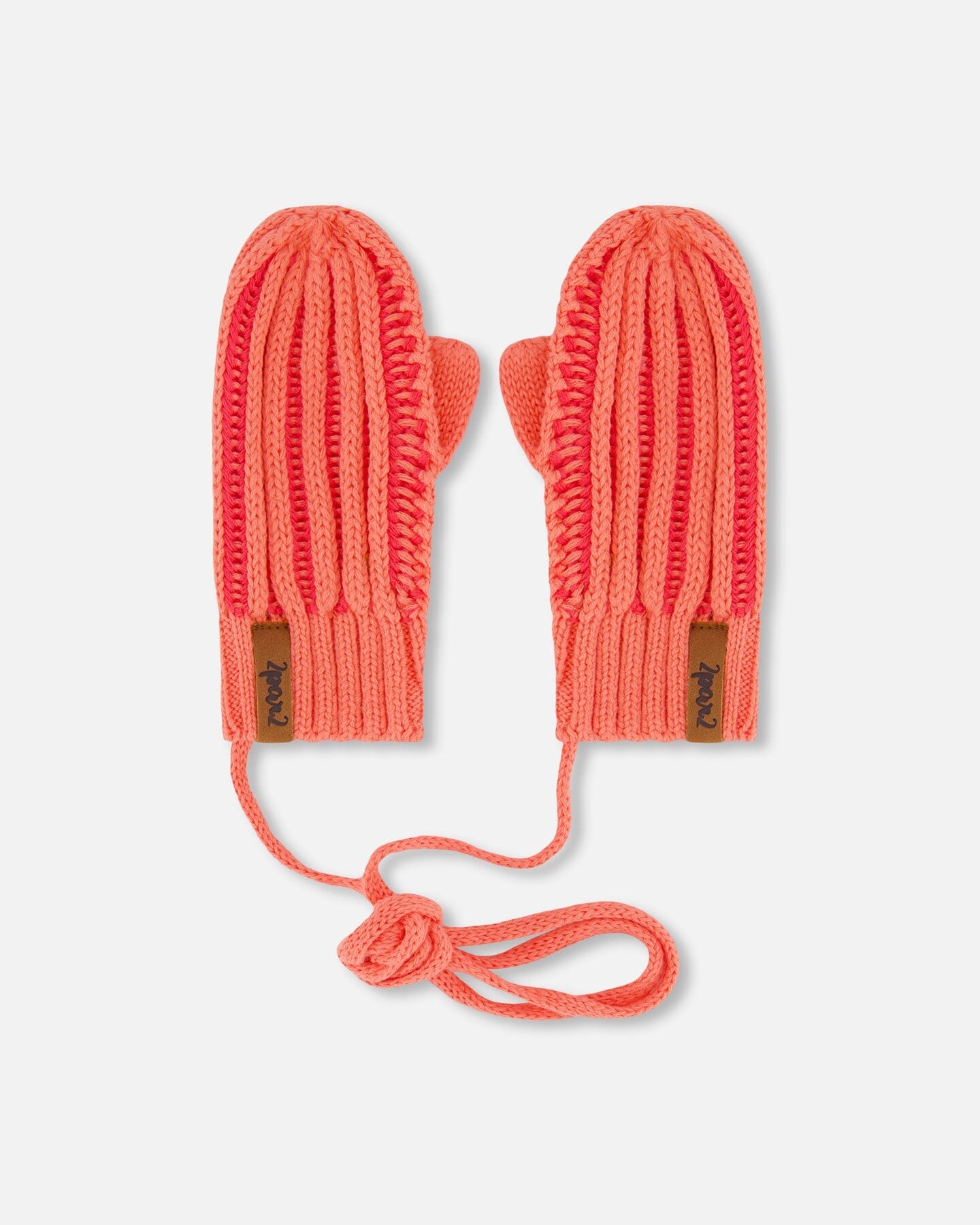 Knit Mittens With Cord Coral - F30WT25_628