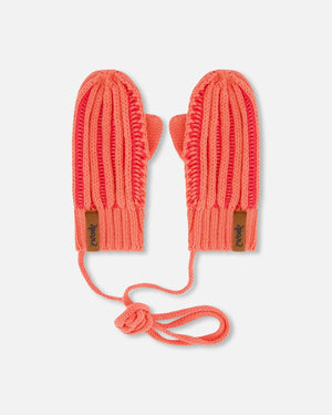 Knit Mittens With Cord Coral - F30WT25_628