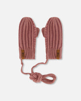 Mitaines en tricot avec cordon rose ancien