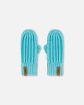 Mitaines en tricot turquoise