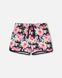 Athletic Shorts Black Printed Big Flowers - F30XG25_042