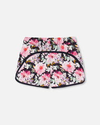 Athletic Shorts Black Printed Big Flowers - F30XG25_042