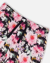 Athletic Shorts Black Printed Big Flowers - F30XG25_042