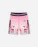 Athletic Biker Shorts Gradient Pink Printed Big Flowers - F30XG26_605