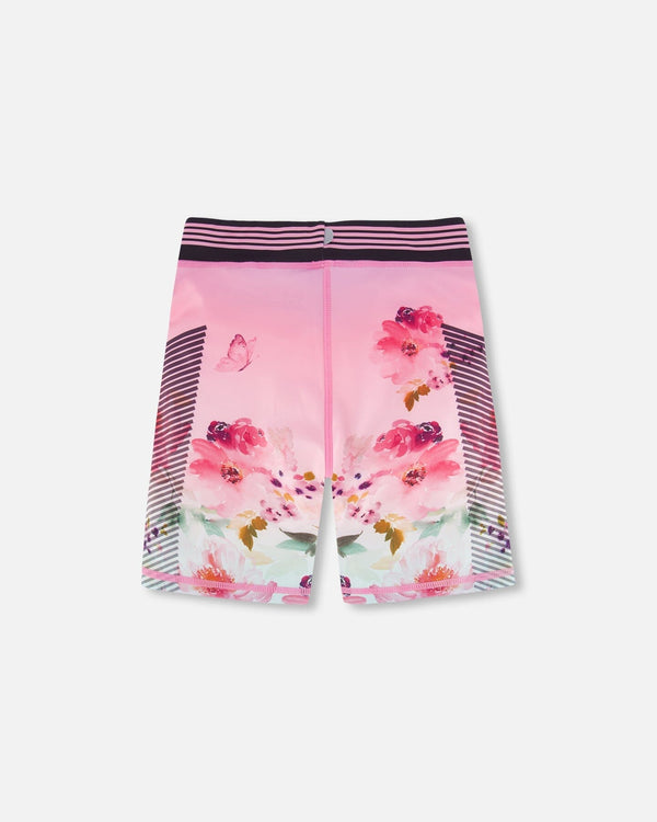 Athletic Biker Shorts Gradient Pink Printed Big Flowers - F30XG26_605