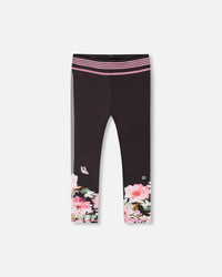 Athletic Leggings Black Printed Big Flowers - F30XG60_999