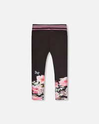 Athletic Leggings Black Printed Big Flowers - F30XG60_999