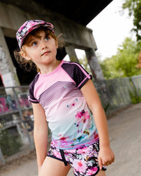 Short Sleeve Athletic Top Gradient Pink Printed Big Flowers - F30XG71_605