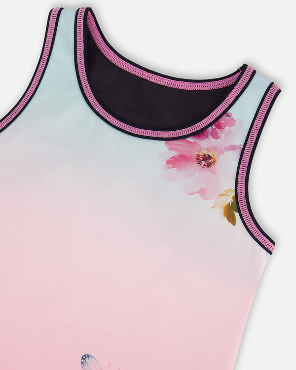 Athletic Tank Gradient Pink Printed Big Flowers - F30XG72_605