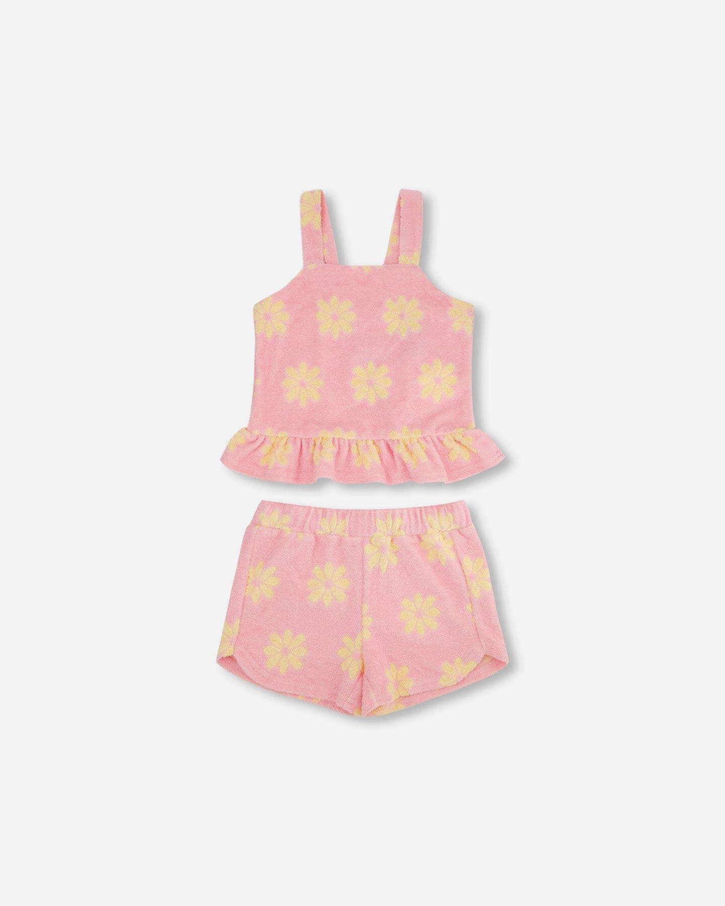Terry Cloth Tank Top And Short Set Pink Printed Daisies - F30YG10_618