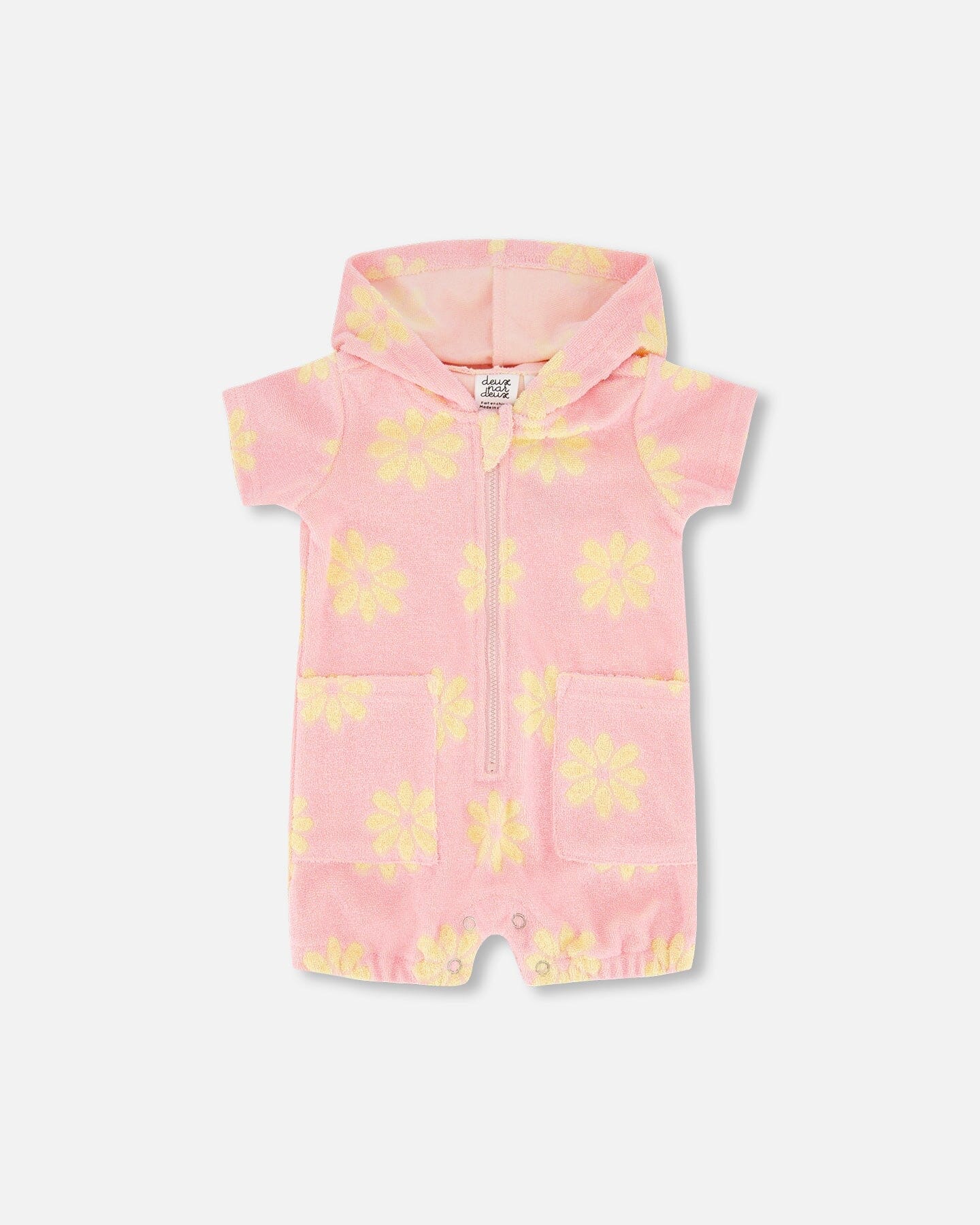Terry Cloth Hooded Romper Pink Printed Daisies - F30YG40_618