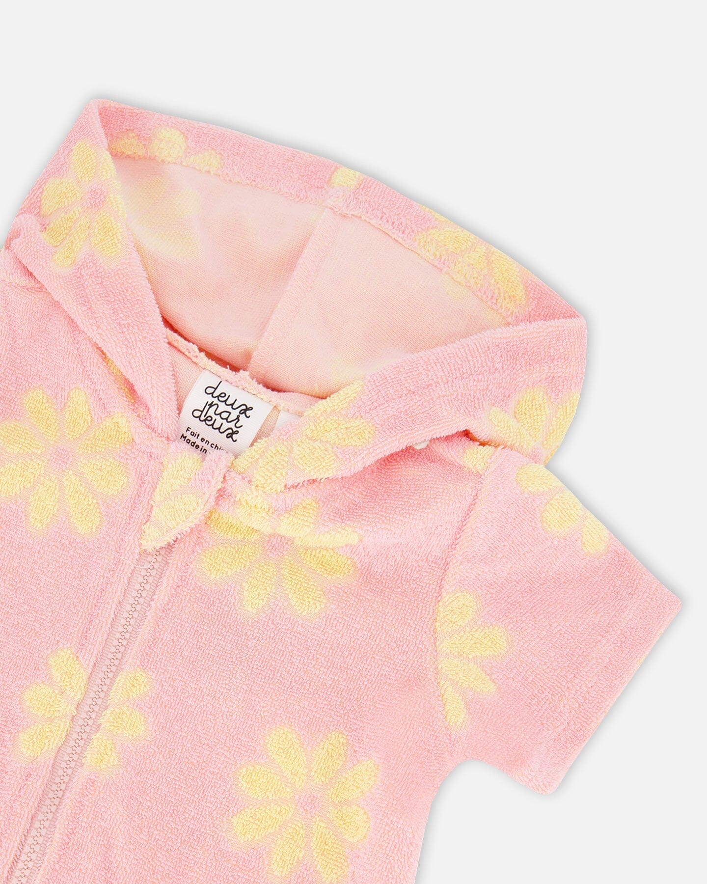Terry Cloth Hooded Romper Pink Printed Daisies - F30YG40_618