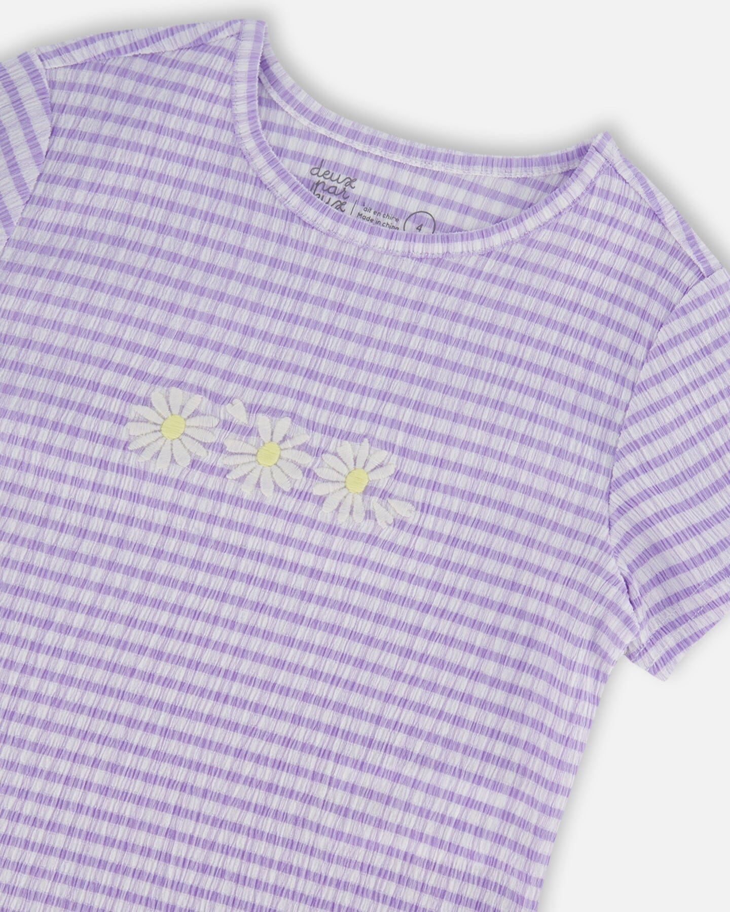Crinkle Jersey Top With Flower Applique Vichy Lilac - F30YG72_031