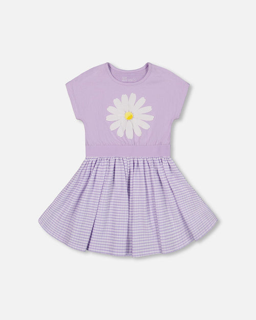 Crinkle Dress With Applique Vichy Lilac - F30YG86_031