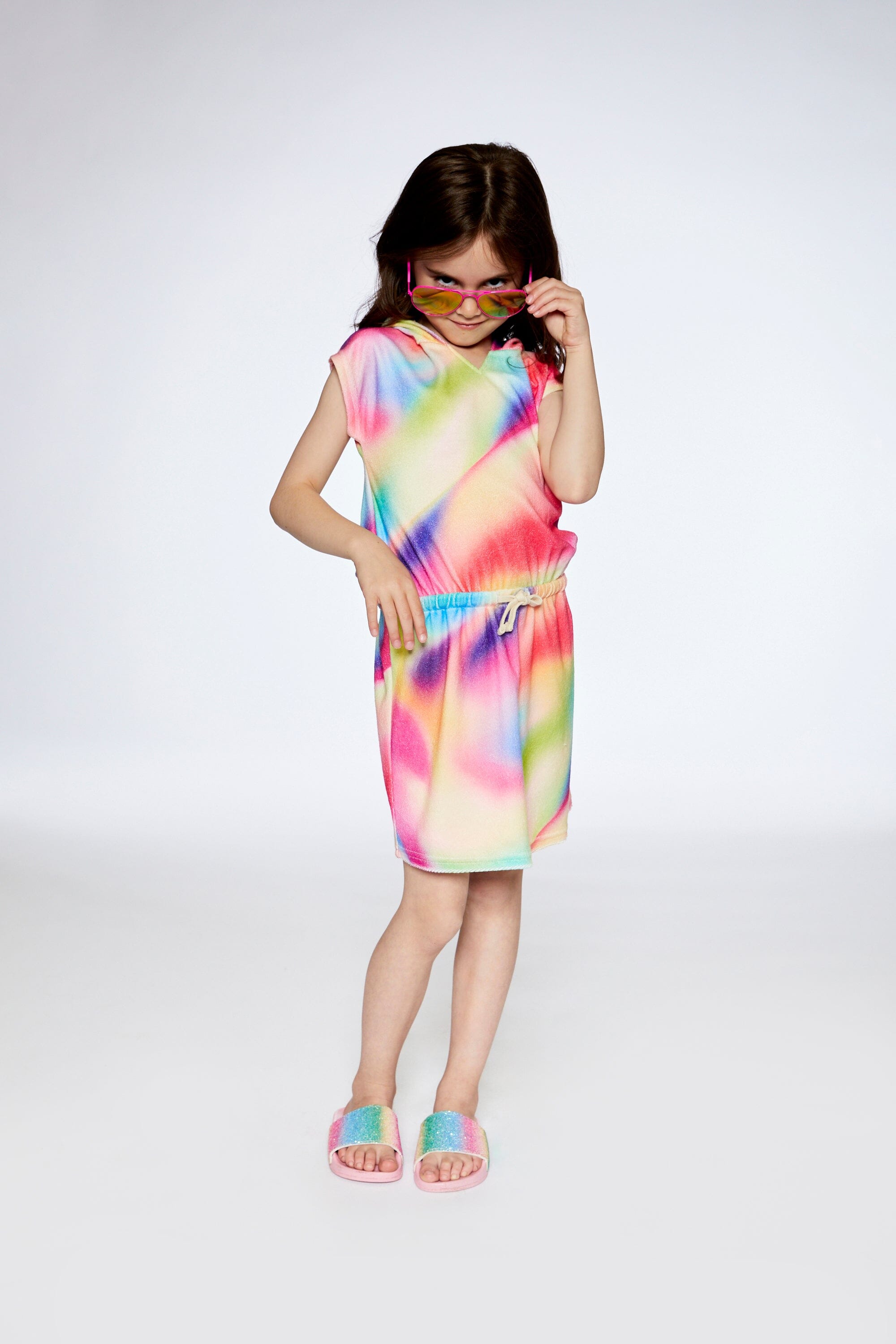 Terry Cloth Hooded Dress Multicolor Pink - F30YG87_618