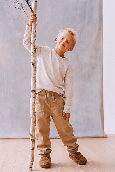 Stretch Canvas Jogger Pants Beige