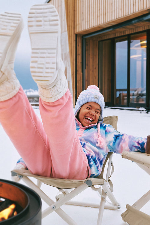 Mid-Season Plush Pop-Over Polar Jacket Blue And Pink Mountain Print