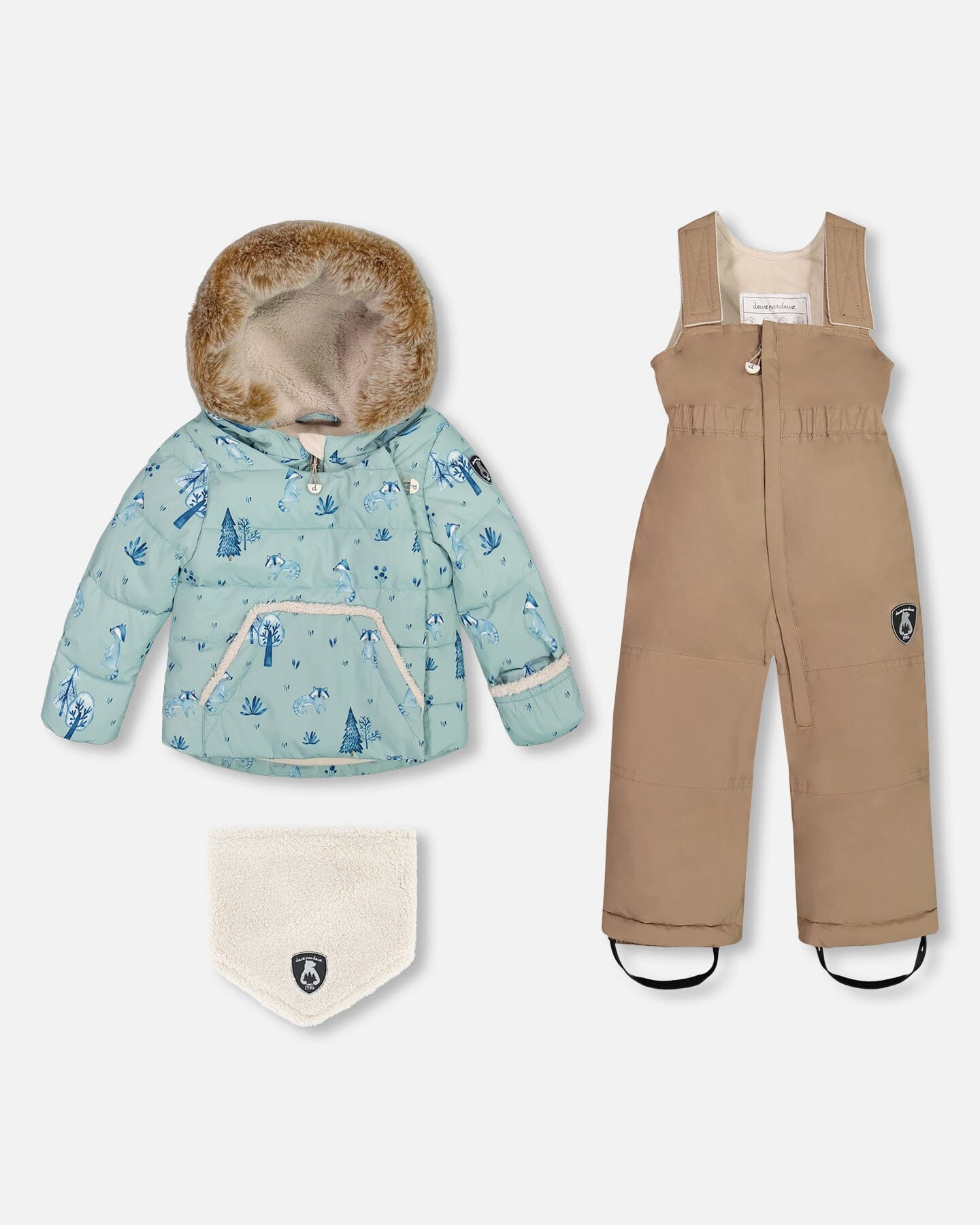 Two Piece Baby Snowsuit Sage Printed Racoons Snowsuits Deux par Deux 