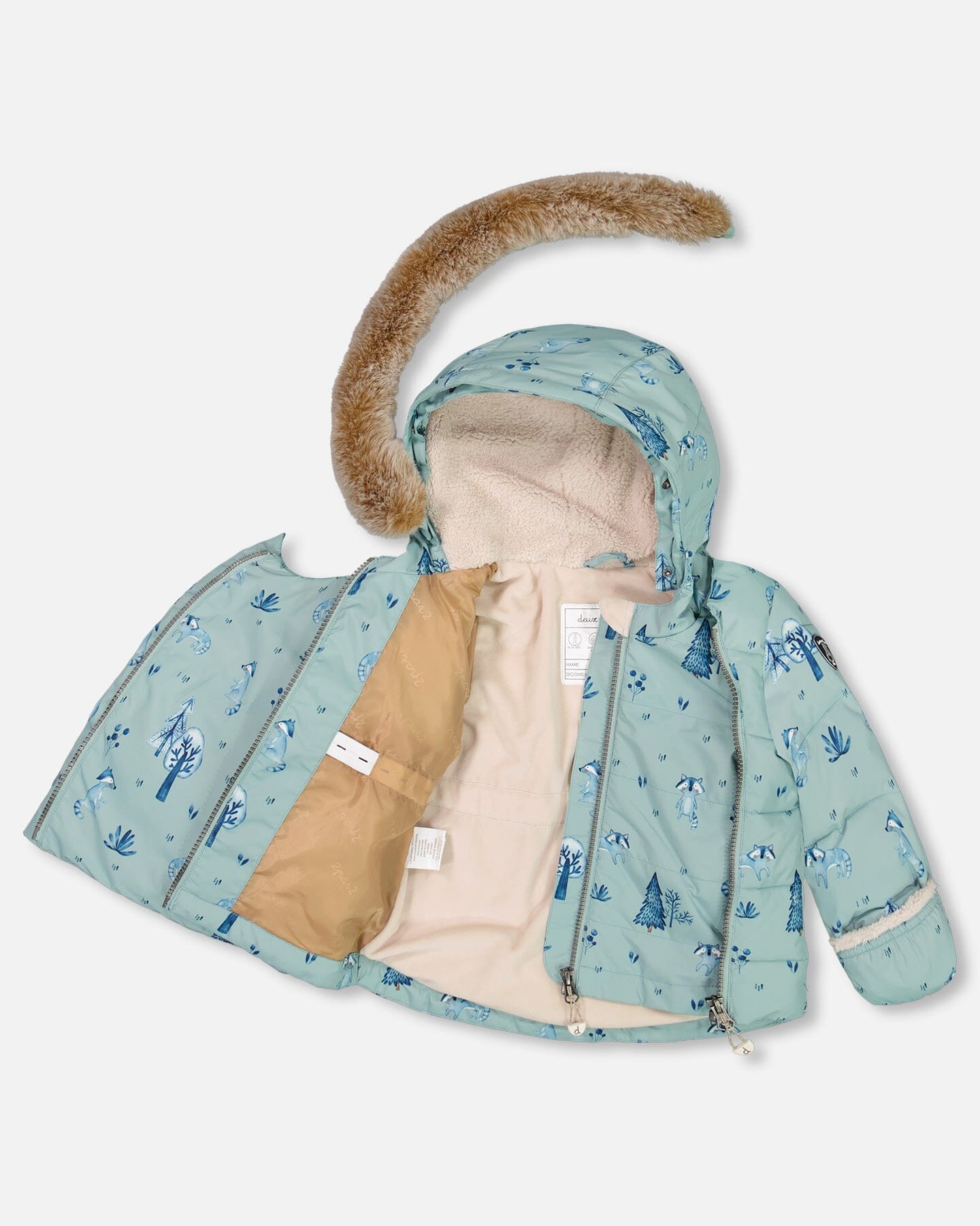 Two Piece Baby Snowsuit Sage Printed Racoons Snowsuits Deux par Deux 