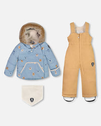 Two Piece Baby Snowsuit Blue Printed Bear Face And Doe - G10A501_160