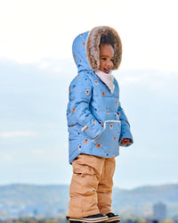 Two Piece Baby Snowsuit Blue Printed Bear Face And Doe - G10A501_160