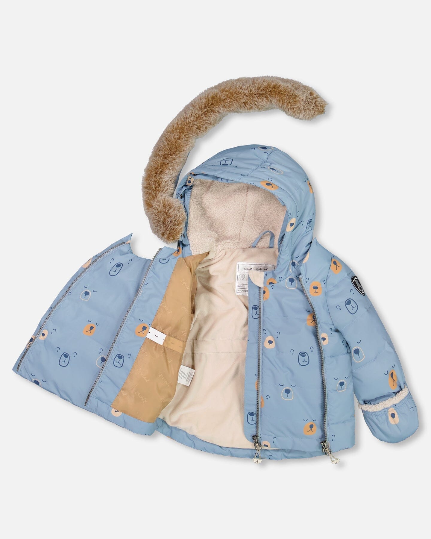 Two Piece Baby Snowsuit Blue Printed Bear Face And Doe - G10A501_160