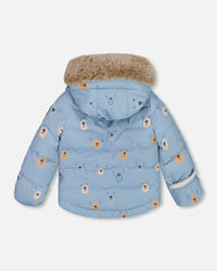 Two Piece Baby Snowsuit Blue Printed Bear Face And Doe - G10A501_160