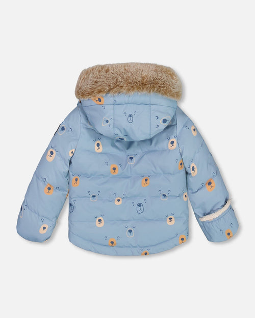 Two Piece Baby Snowsuit Blue Printed Bear Face And Doe - G10A501_160