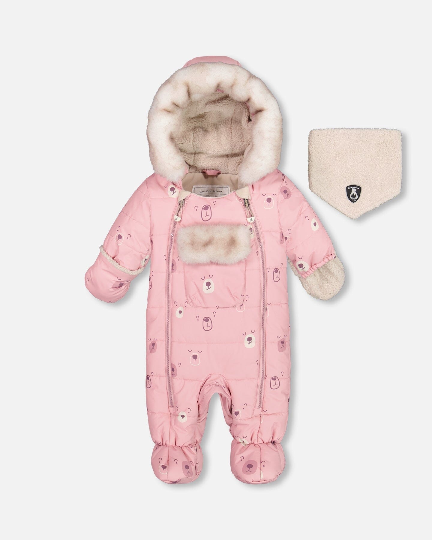 One Piece Baby Snowsuit Pink Bears Designed For Car Seat - G10A601_001