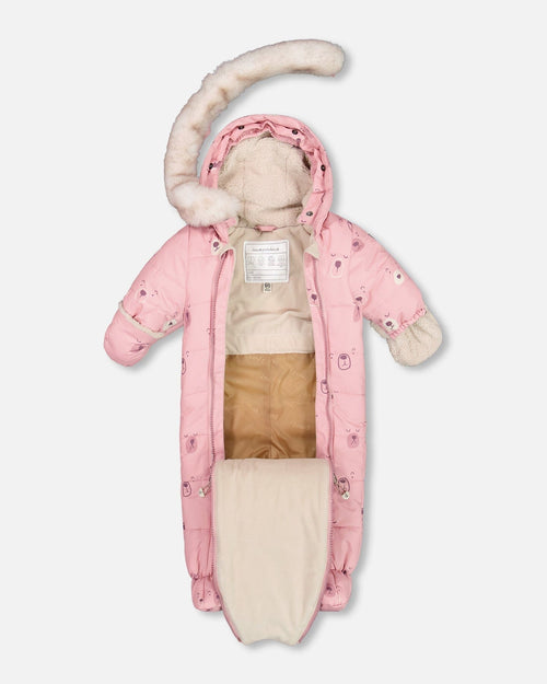 One Piece Baby Snowsuit Pink Bears Designed For Car Seat - G10A601_001