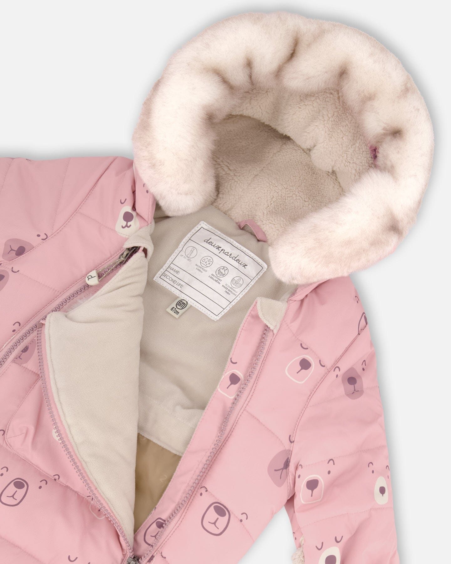 One Piece Baby Snowsuit Pink Bears Designed For Car Seat - G10A601_001