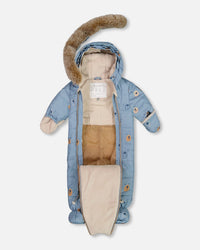 One Piece Baby Snowsuit Blue Bears Designed For Car Seat - G10A601_002