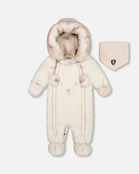 One Piece Baby Bear Face Snowsuit Silver White Designed For Car Seat - G10A602_151