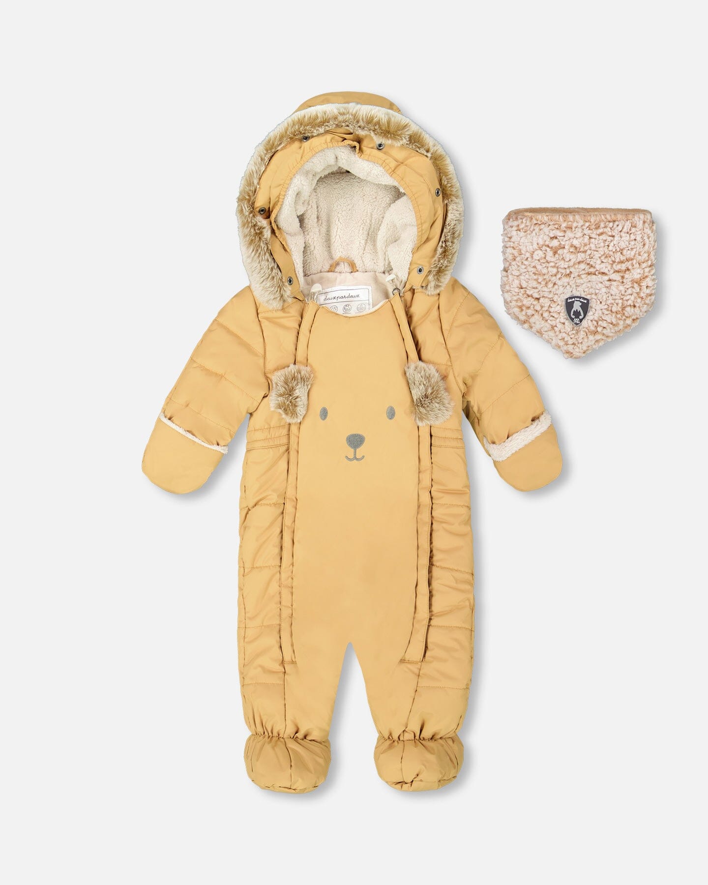 One Piece Baby Bear Face Snowsuit Doe Designed For Car Seat Snowsuits Deux par Deux 