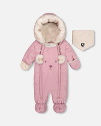 One Piece Baby Bear Face Snowsuit Orchid Designed For Car Seat - G10A602_508