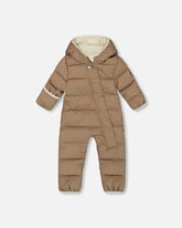 One-Piece Compressible Snowsuit Coffee For Baby Designed For Car Seat