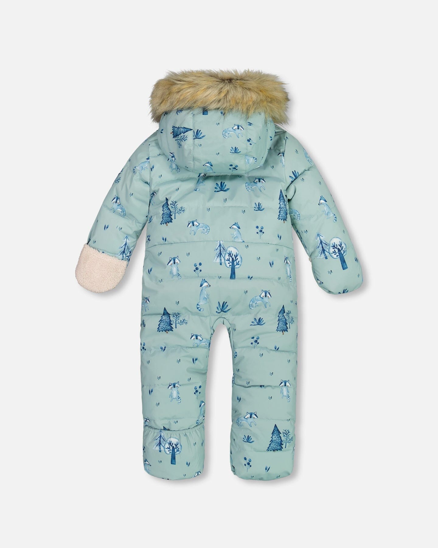 One Piece Baby Hooded Snowsuit Sage Printed Racoons Designed For Car Seat - G10B701_004