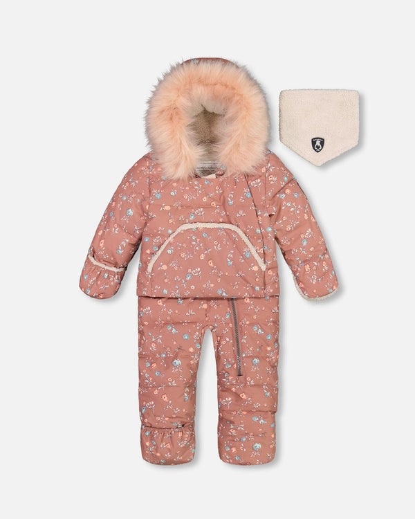 One Piece Baby Hooded Snowsuit Printed Vintage Flowers Designed For Car Seat - G10B701_005