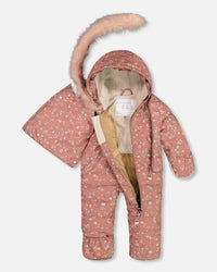 One Piece Baby Hooded Snowsuit Printed Vintage Flowers Designed For Car Seat - G10B701_005