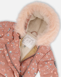 One Piece Baby Hooded Snowsuit Printed Vintage Flowers Designed For Car Seat - G10B701_005