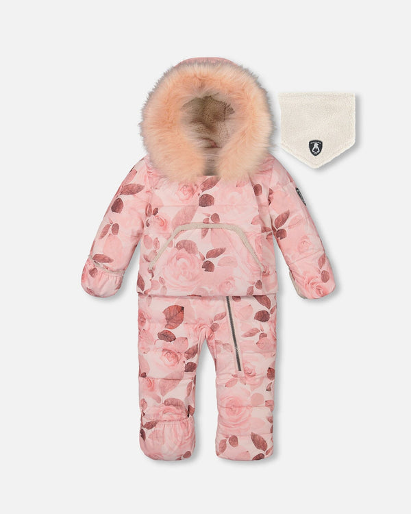 One Piece Baby Hooded Snowsuit Printed Roses Designed For Car Seats & Strollers Snowsuits Deux par Deux 