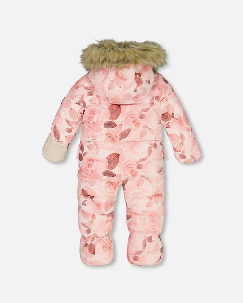 One Piece Baby Hooded Snowsuit Printed Roses Designed For Car Seat - G10B701_018