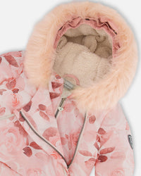 One Piece Baby Hooded Snowsuit Printed Roses Designed For Car Seats & Strollers Snowsuits Deux par Deux 