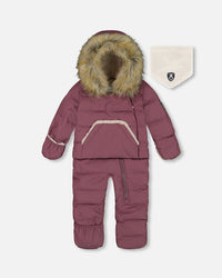 One Piece Baby Hooded Snowsuit Dark Purple Designed For Car Seat - G10B701_561