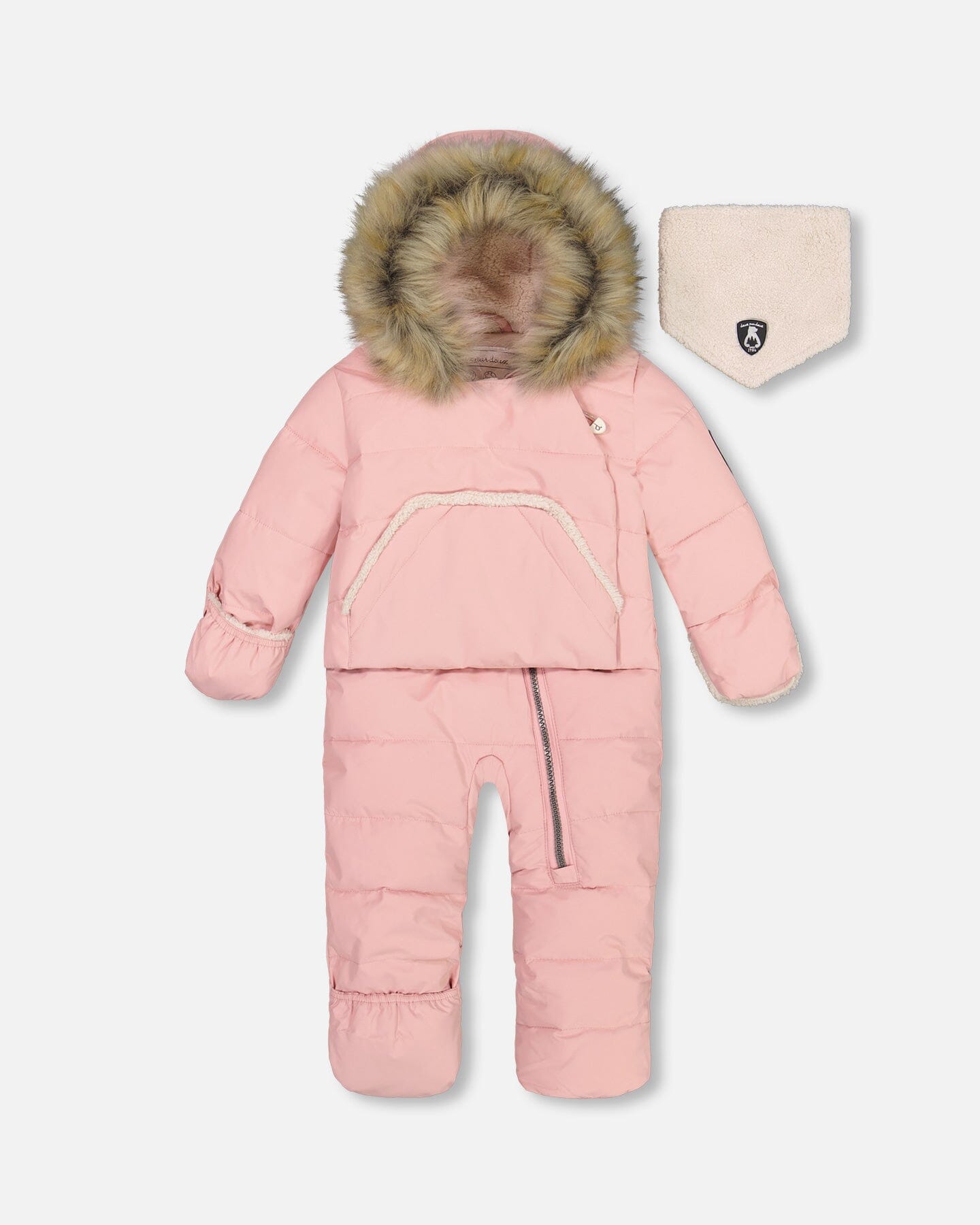 One Piece Baby Hooded Snowsuit Pink Designed For Car Seats & Strollers Snowsuits Deux par Deux 