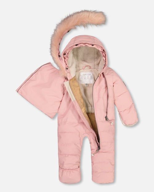 One Piece Baby Hooded Snowsuit Pink Designed For Car Seat - G10B701_637