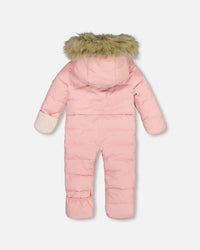 One Piece Baby Hooded Snowsuit Pink Designed For Car Seats & Strollers Snowsuits Deux par Deux 