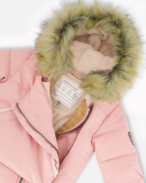 One Piece Baby Hooded Snowsuit Pink Designed For Car Seats & Strollers Snowsuits Deux par Deux 