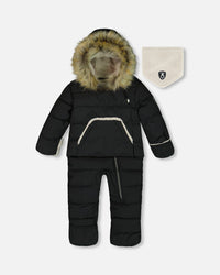 One Piece Baby Hooded Snowsuit Black Designed For Car Seat Snowsuits Deux par Deux 